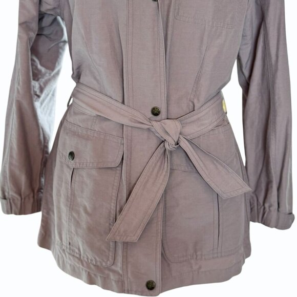 VTG‎ LL Bean Womens Utility Trench Coat Size S Belted Hooded Snap Zip Lavender - Picture 3 of 13